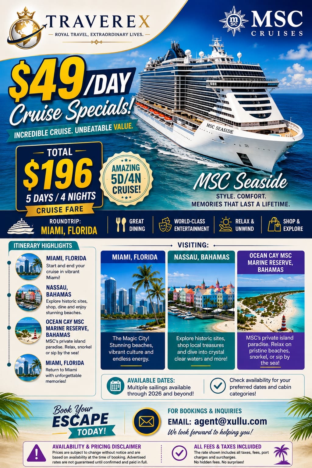 MSC Seaside five-day cruise member special from Miami